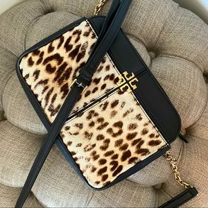 Tory Burch Leather Crossbody Calf Hair Leopard Bag